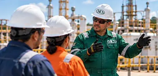 Líder de campo conversando con el equipo sobre la operación