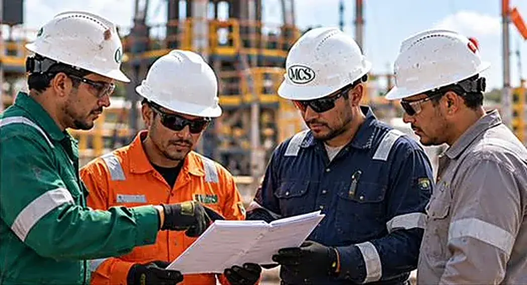Representantes de operadora y contratistas revisando un reporte